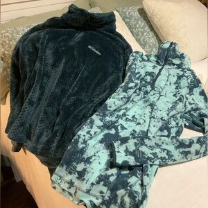 Columbia Teal and Patterned Fleece Jackets